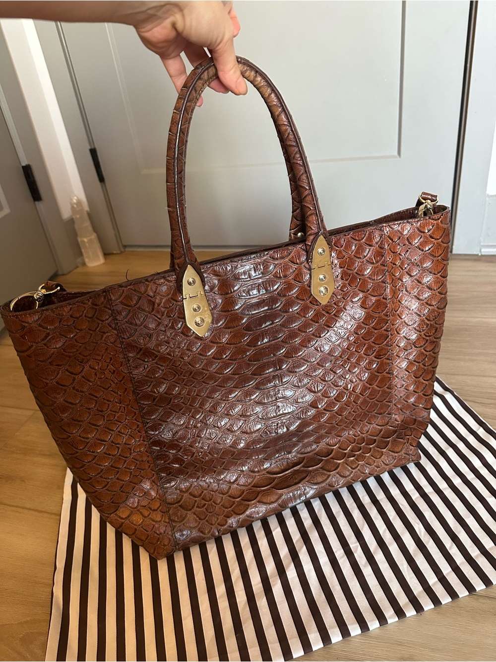 henri bendel Brown Crocodile Leather Tote